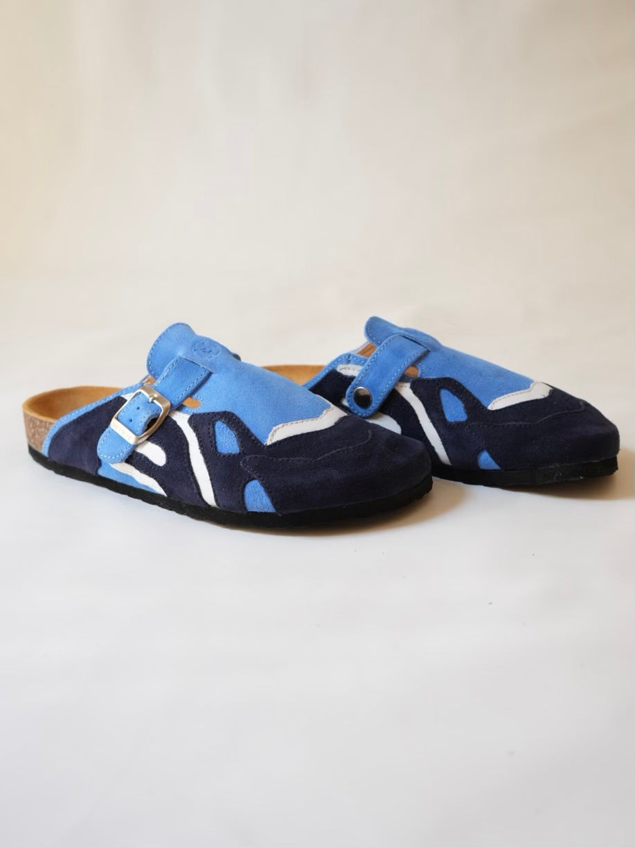 Pellmaro Sabots Daim Bleu et Blanc